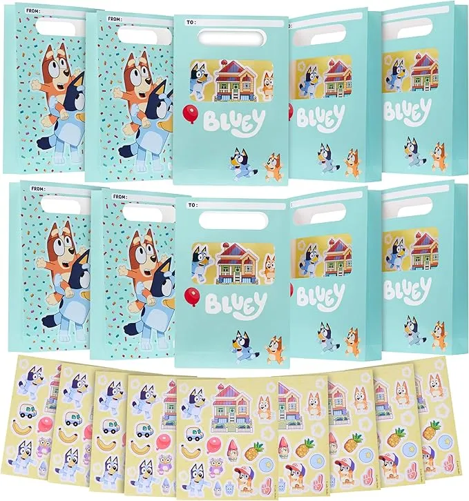 [10-Pack Bundle] Bluey Themed Paper Bags   Sticker Sheet