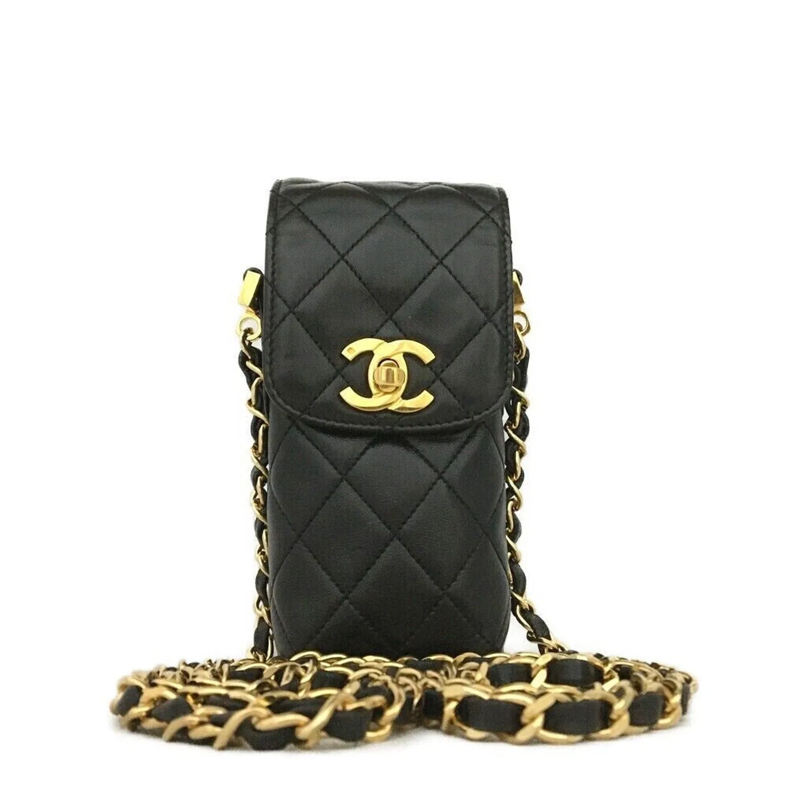 100% Authentic CHANEL Quilted Matelasse CC Logo Lambskin Chain Crossbody Bag