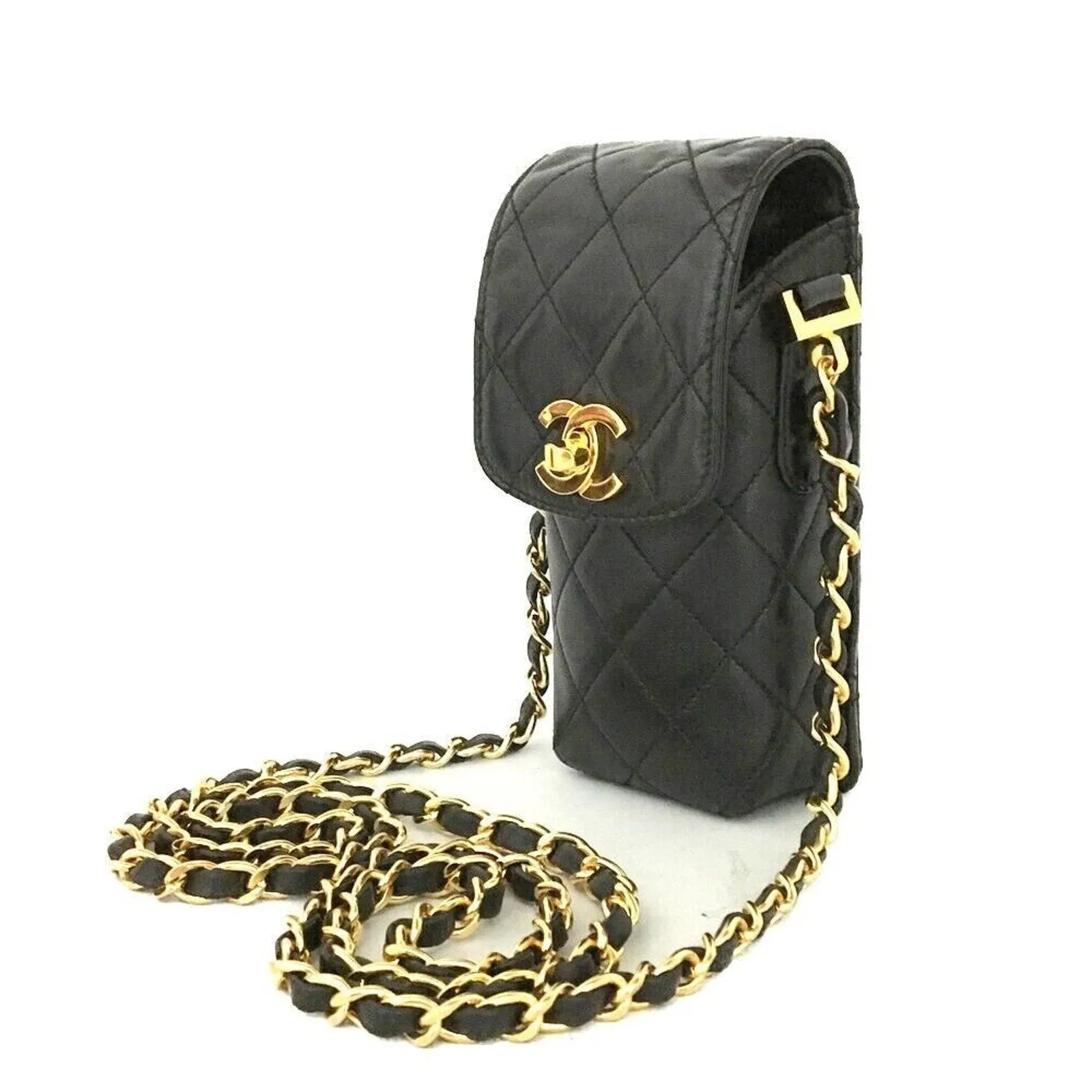 100% Authentic CHANEL Quilted Matelasse CC Logo Lambskin Chain Crossbody Bag