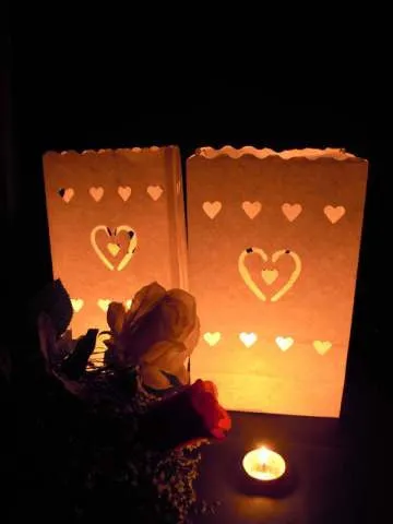 100 Pack White Heart in a Heart Luminary Paper Candle Tea Light Lantern Bags Wedding Garden Anniversary Birthday Night Decorations Evening Party