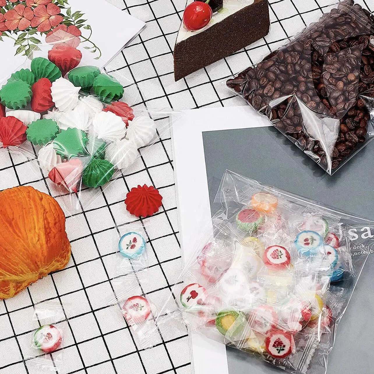 100X Translucent Plastic Candy Packaging Bags Self Adhesive Cookie Biscuit Bags