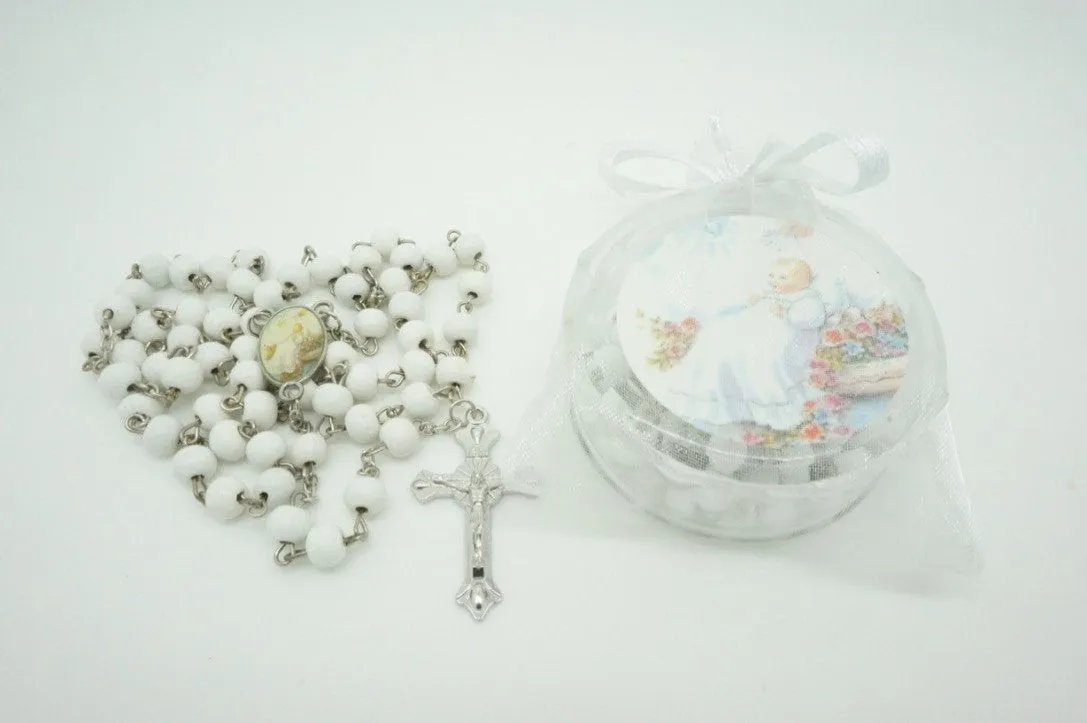 12 Baptism White Scented Rosaries with Organza Bags