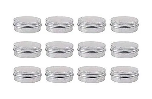 12Pcs Silver Empty Refillable Aluminum Tins Cosmetic Makeup Cream Sample Storage Container Bottle Vial Jars For Lip Balm Eye Shadow Powder Nail Art Loose Tea(10G/0.33Oz)