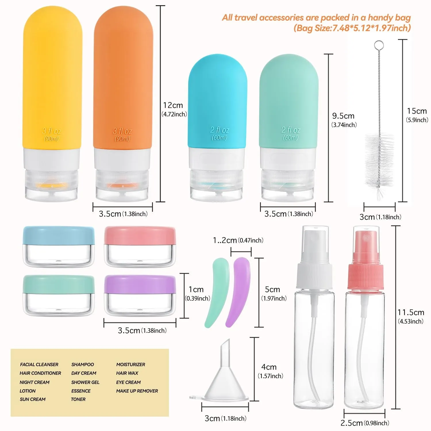 16 Pack Travel Bottles Set - TSA Approved Leak Proof Silicone Squeezable Containers for Toiletries, Conditioner, Shampoo, Lotion & Body Wash Accessories (16 Pcs/White Pack)