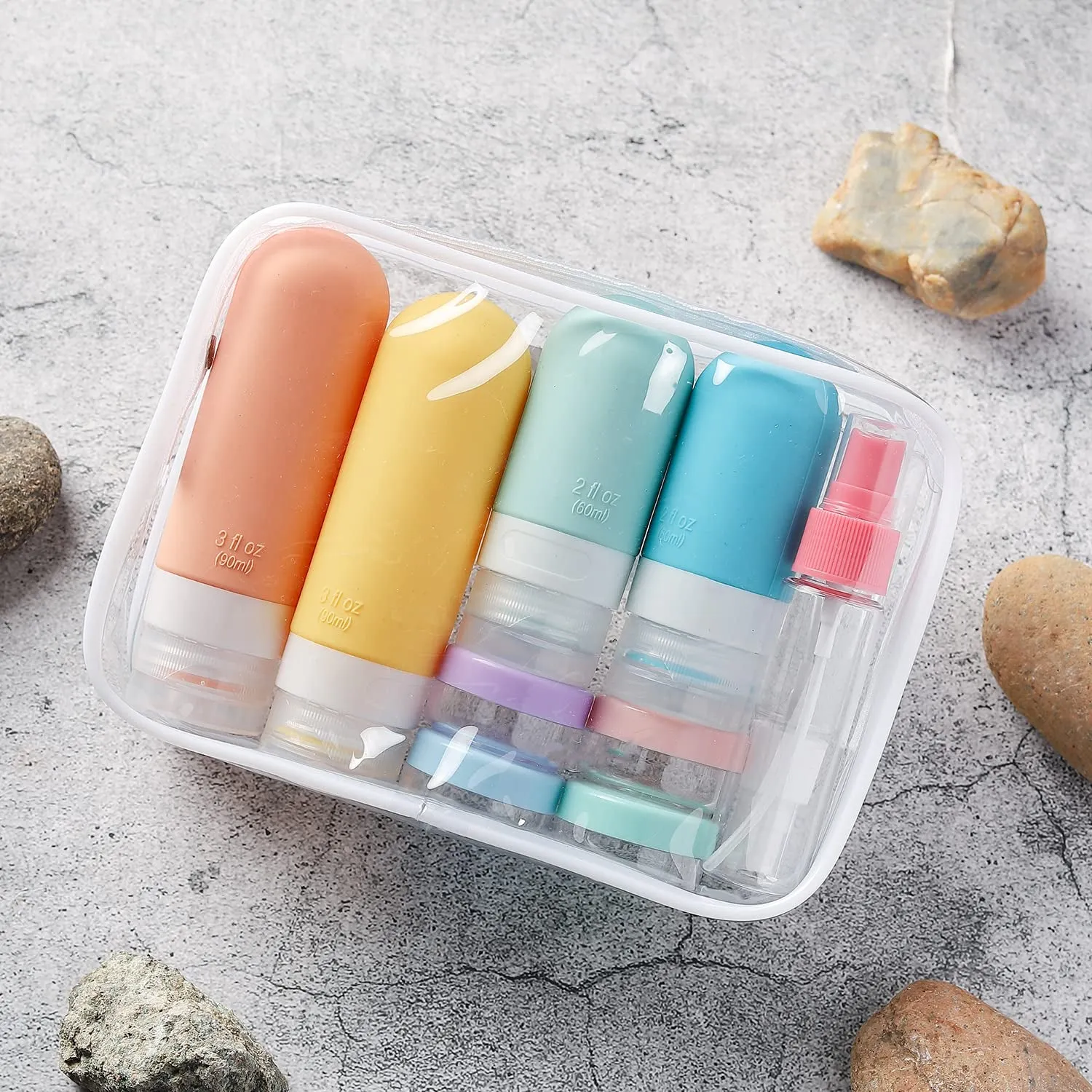 16 Pack Travel Bottles Set - TSA Approved Leak Proof Silicone Squeezable Containers for Toiletries, Conditioner, Shampoo, Lotion & Body Wash Accessories (16 Pcs/White Pack)