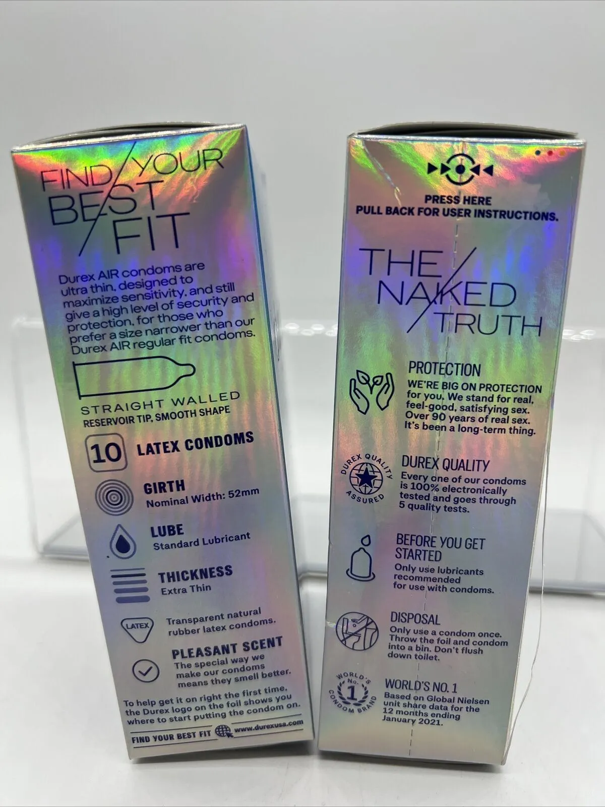 (2) Durex Air Extra Thin Transparent Natural Rubber Latex 10 Condoms 10/26
