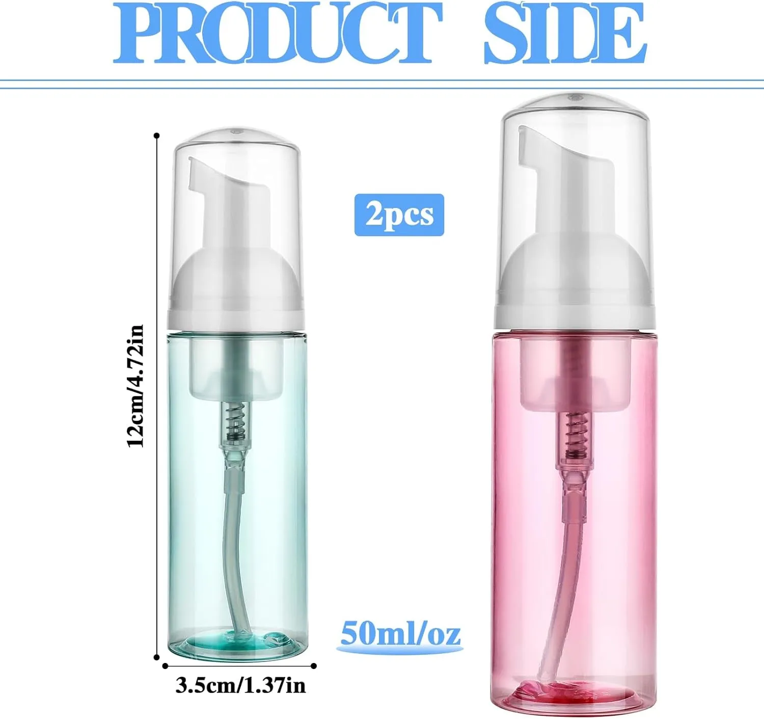 2 Pack Foam Pump Bottle Travel 60 Ml/2 Oz Small Size Mousse Foam Soap Dispenser Clear Plastic Foaming Soap Dispenser Mini Empty Refillable Pump Containers for Face Wash Lash Shampoo Skin Care