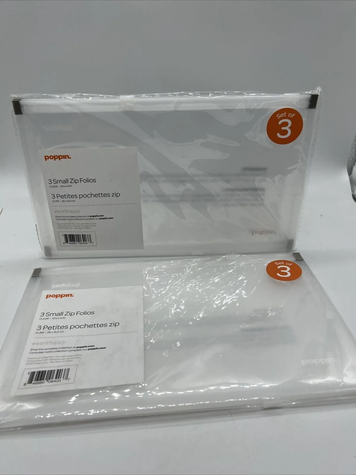 (2) Poppin 3 Small Zip Folios Clear : 10-1/4" x 6" : Protect & View Travel Pouch