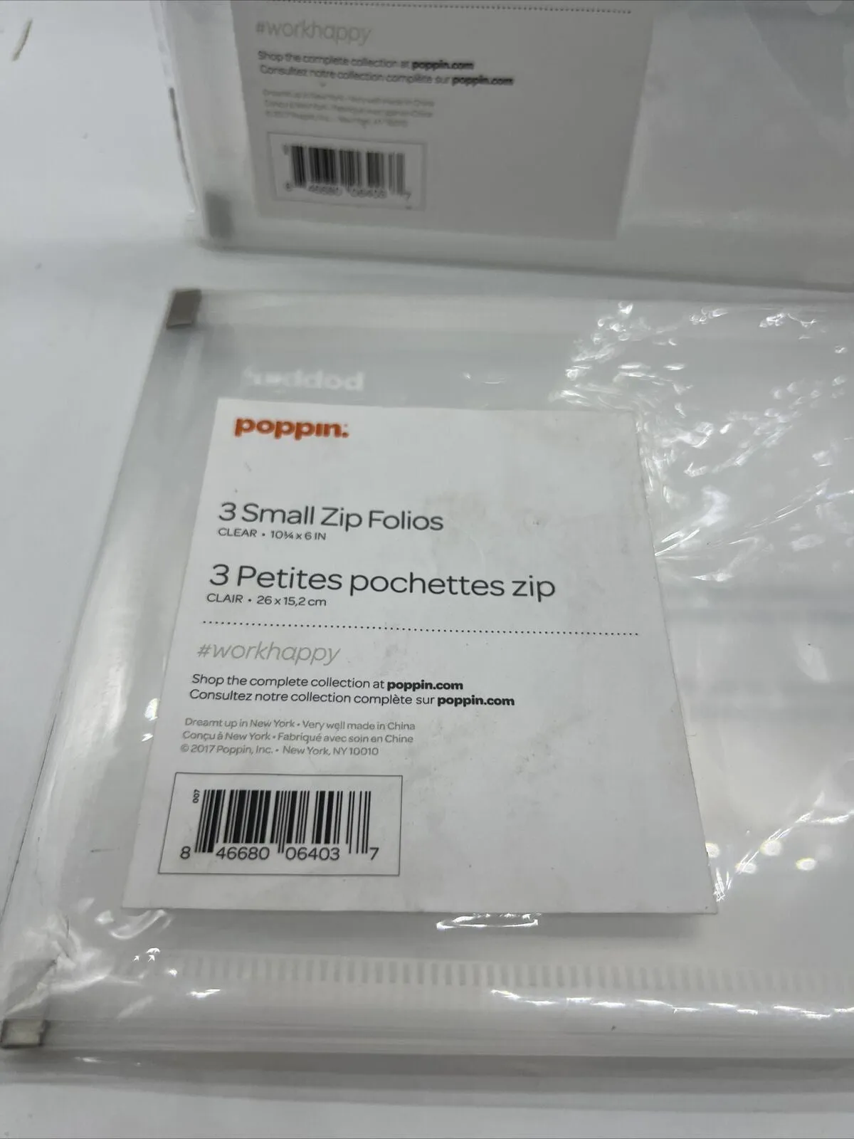 (2) Poppin 3 Small Zip Folios Clear : 10-1/4" x 6" : Protect & View Travel Pouch