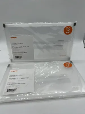 (2) Poppin 3 Small Zip Folios Clear : 10-1/4" x 6" : Protect & View Travel Pouch