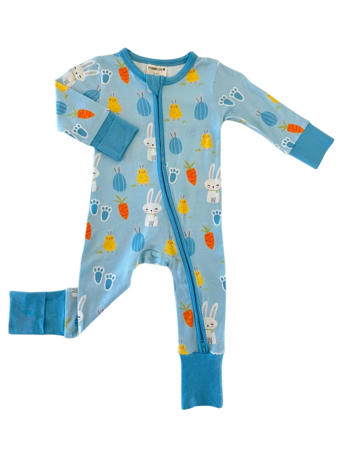 2-Way Convertible Zip Romper, Blue Easter Bunny