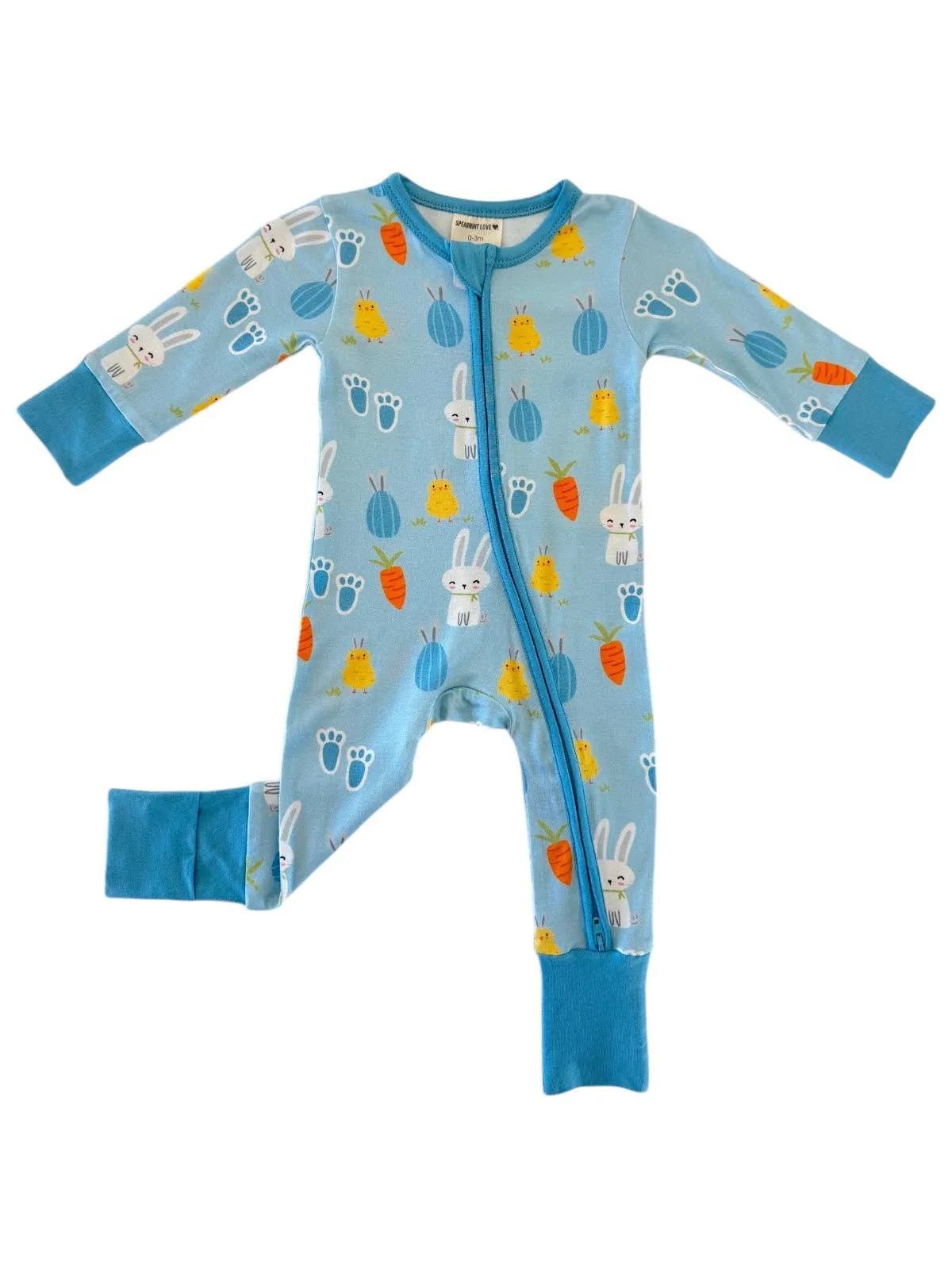 2-Way Convertible Zip Romper, Blue Easter Bunny