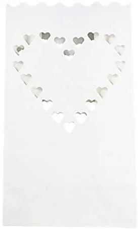 20 Pack White Heart Luminary Paper Candle Tea Light Lantern Bags Garden Wedding Anniversary Birthday Night Decorations Evening Party