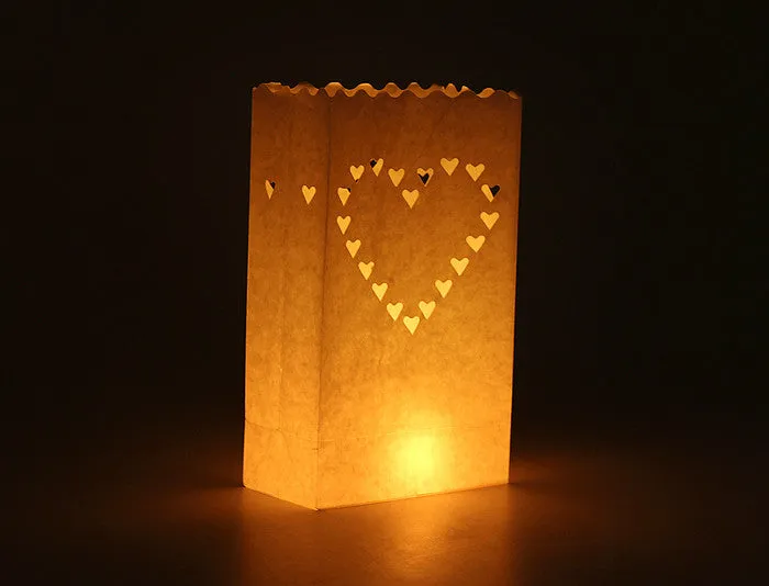 20 Pack White Heart Luminary Paper Candle Tea Light Lantern Bags Garden Wedding Anniversary Birthday Night Decorations Evening Party