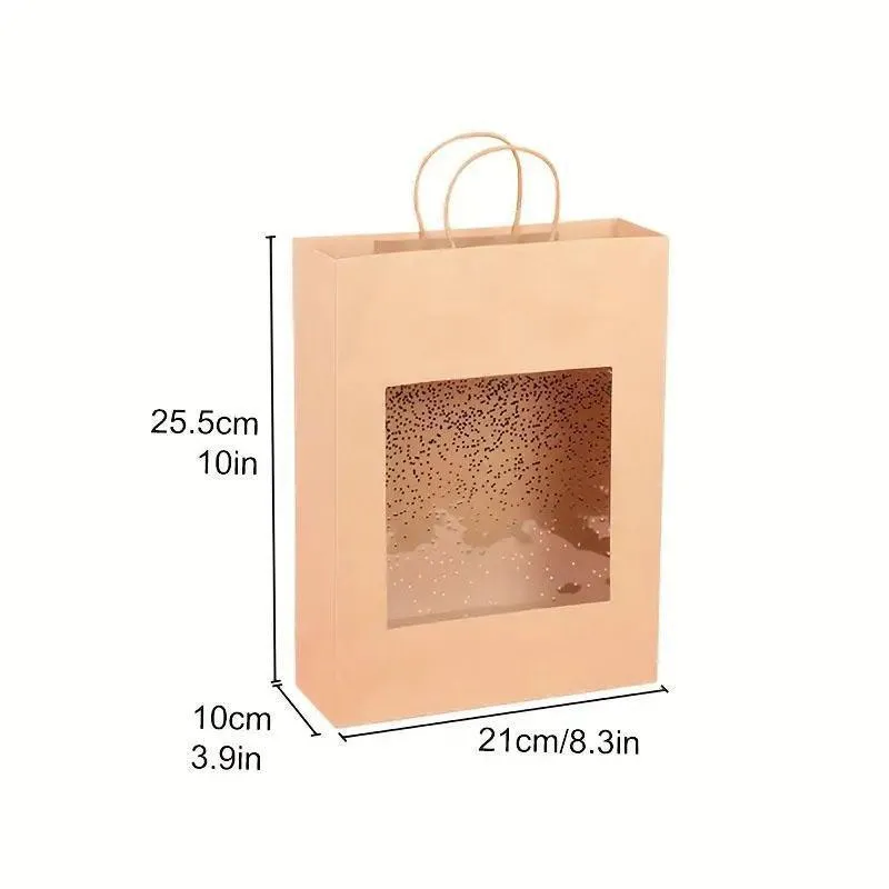 20pcs Small Kraft Paper Window Gift Tote Bag 21x25.5x10cm for Presents Shopping