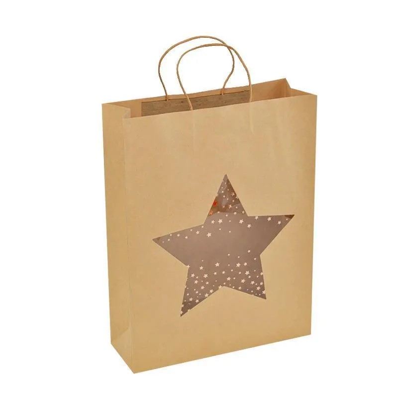 20pcs Small Kraft Paper Window Gift Tote Bag 21x25.5x10cm for Presents Shopping