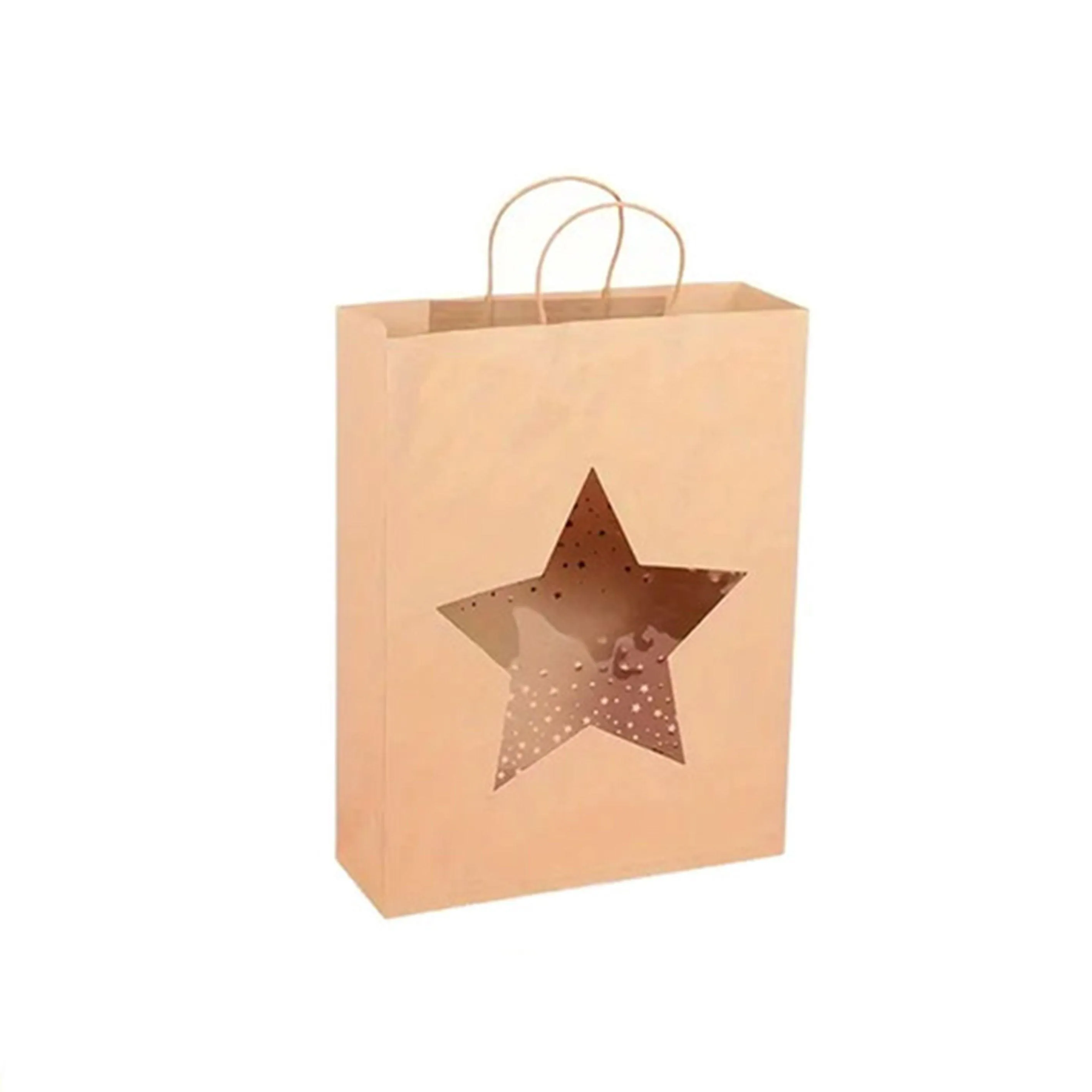 20pcs Small Kraft Paper Window Gift Tote Bag 21x25.5x10cm for Presents Shopping