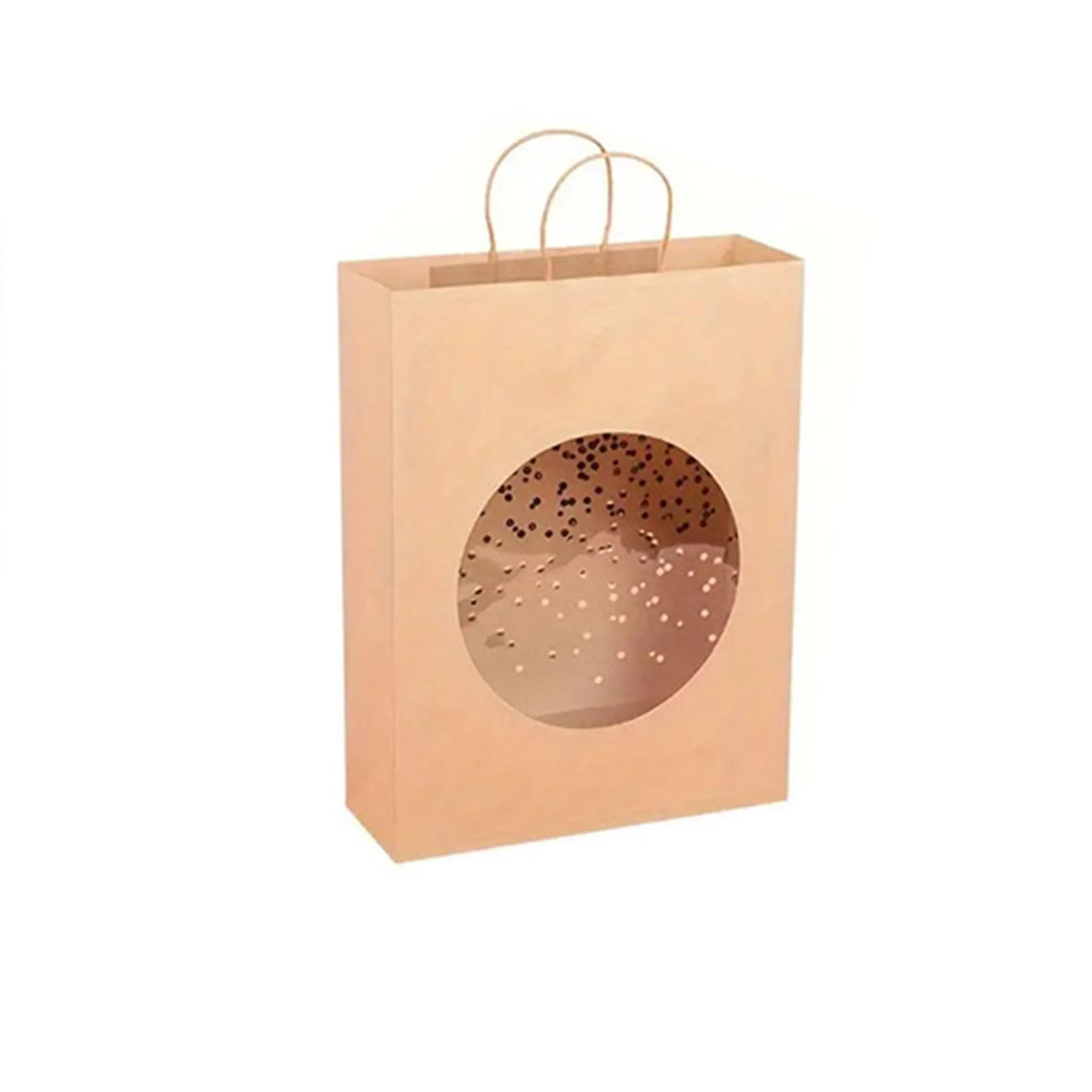 20pcs Small Kraft Paper Window Gift Tote Bag 21x25.5x10cm for Presents Shopping