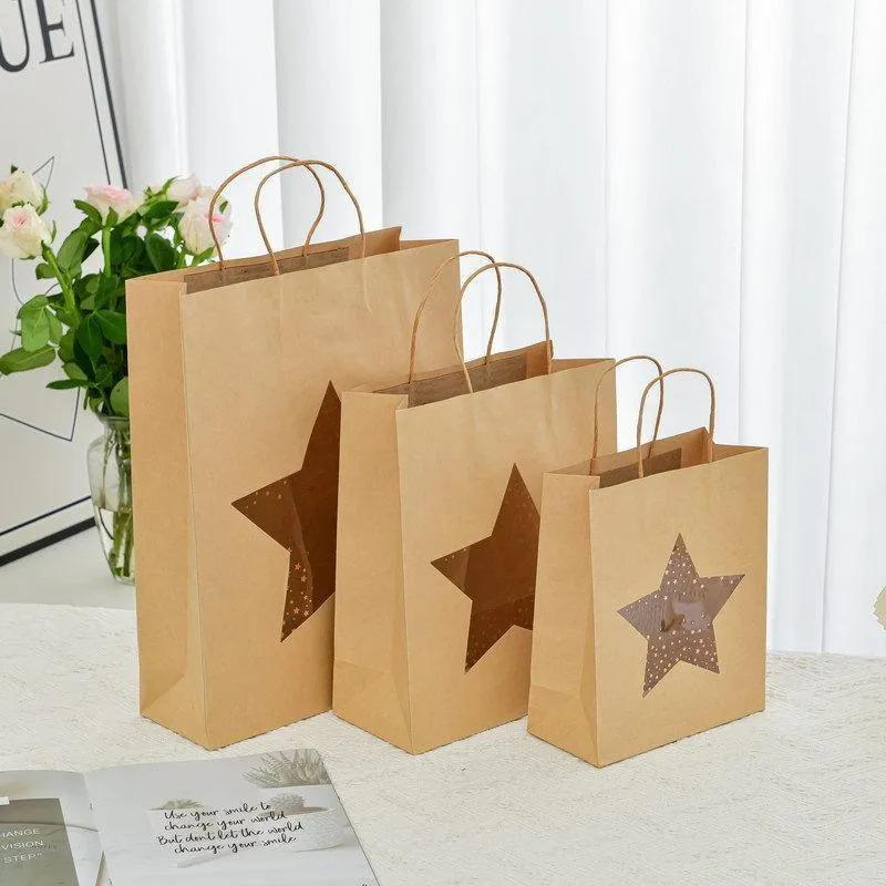 20pcs Small Kraft Paper Window Gift Tote Bag 21x25.5x10cm for Presents Shopping