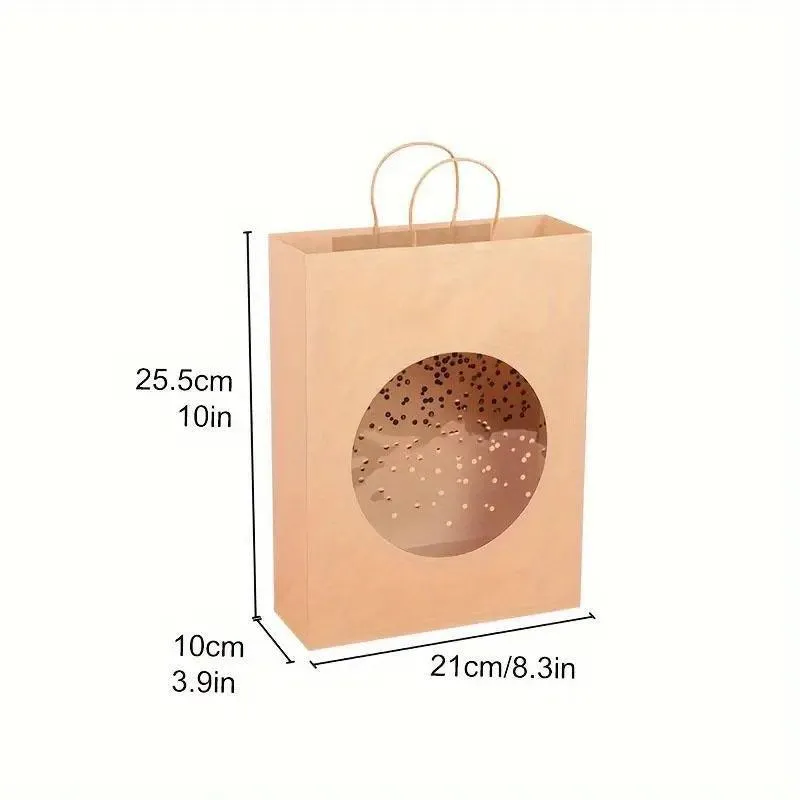 20pcs Small Kraft Paper Window Gift Tote Bag 21x25.5x10cm for Presents Shopping