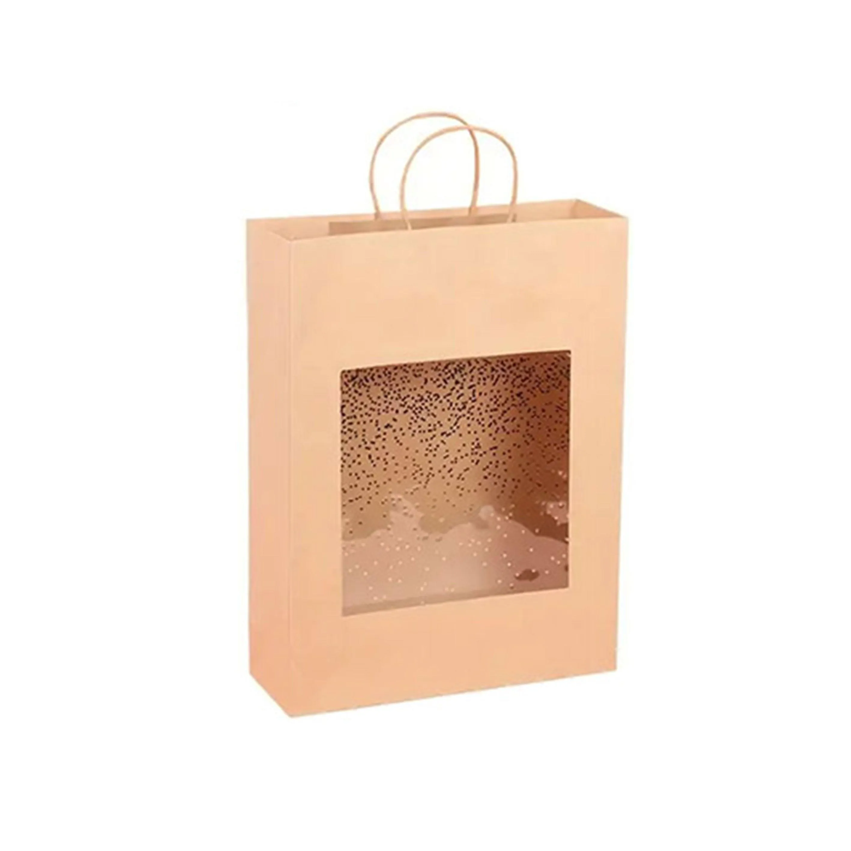 20pcs Small Kraft Paper Window Gift Tote Bag 21x25.5x10cm for Presents Shopping