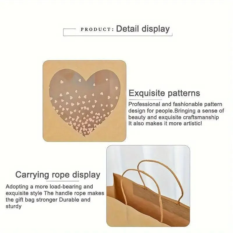 20pcs Small Kraft Paper Window Gift Tote Bag 21x25.5x10cm for Presents Shopping