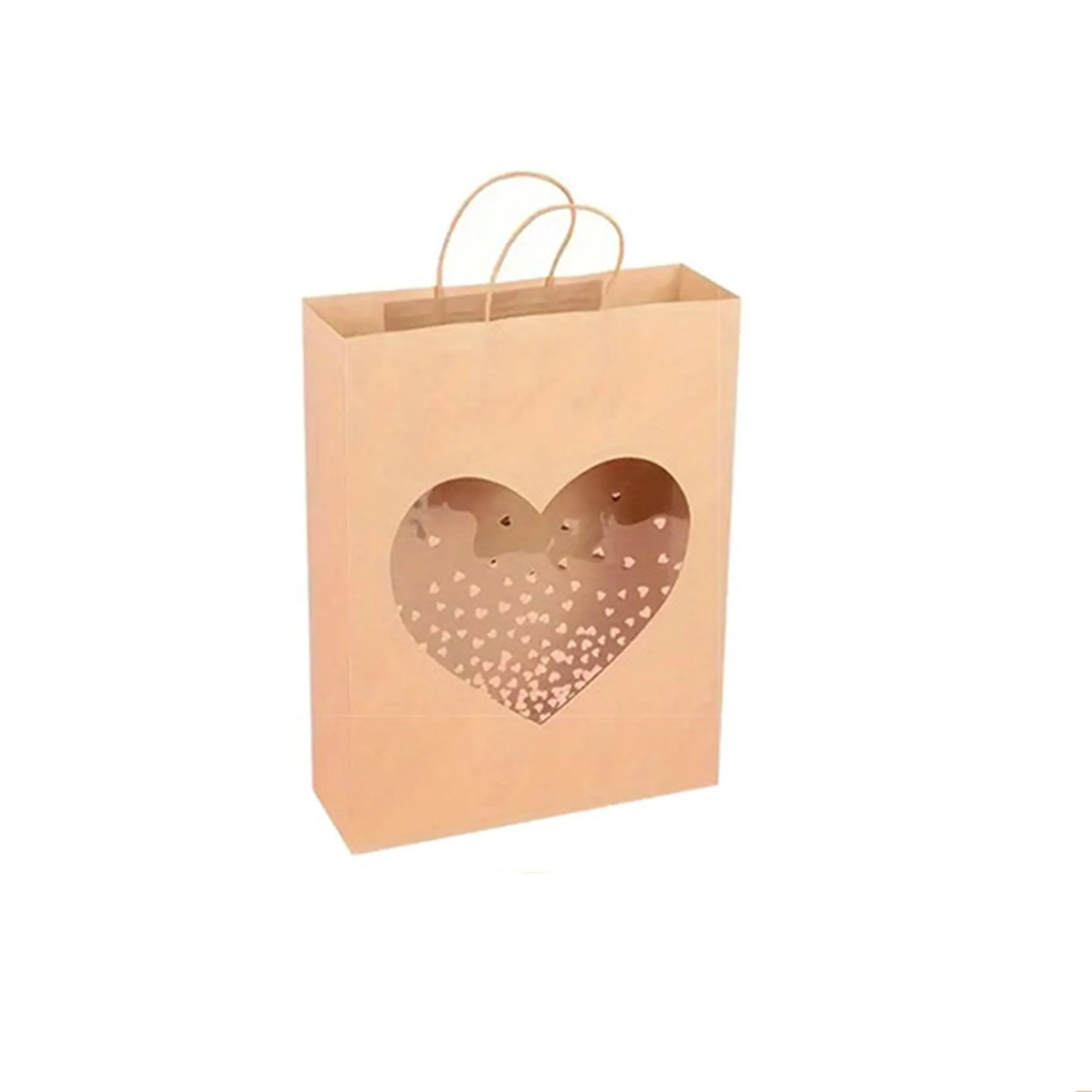 20pcs Small Kraft Paper Window Gift Tote Bag 21x25.5x10cm for Presents Shopping