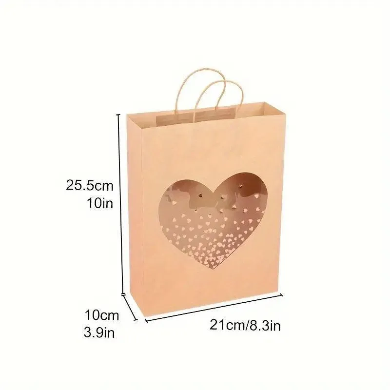 20pcs Small Kraft Paper Window Gift Tote Bag 21x25.5x10cm for Presents Shopping