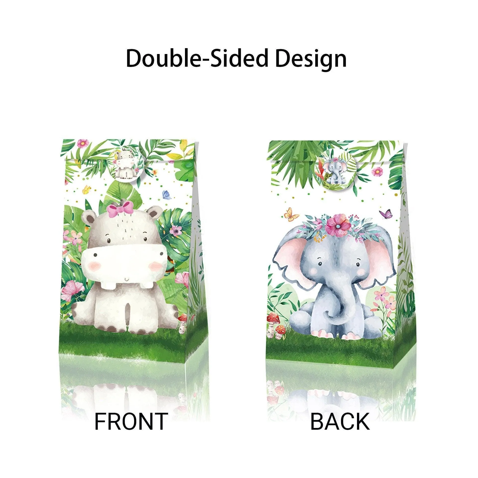 24x Jungle Animal Kraft Paper Bags Set Vibrant Designs Party Favors 4 Styles