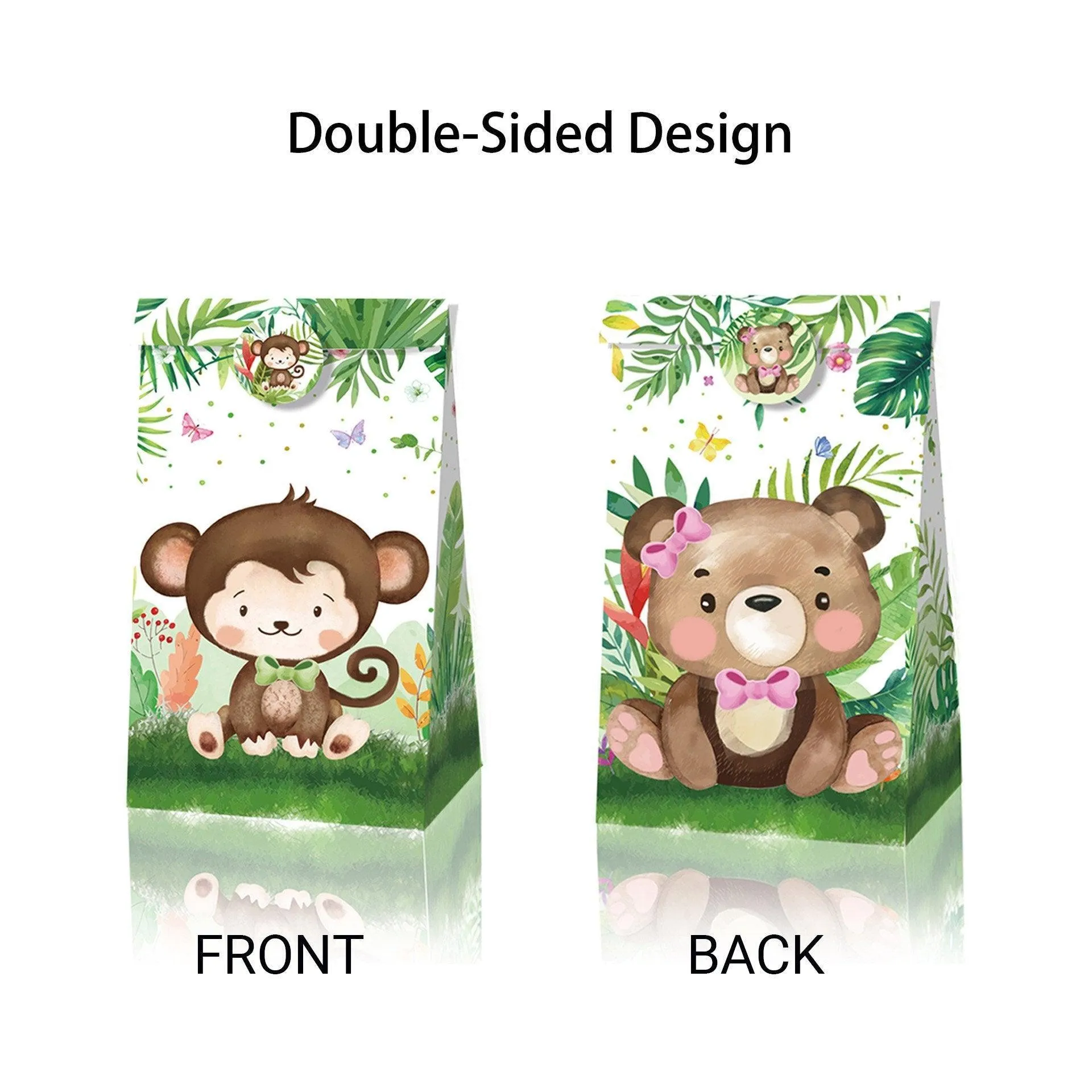 24x Jungle Animal Kraft Paper Bags Set Vibrant Designs Party Favors 4 Styles