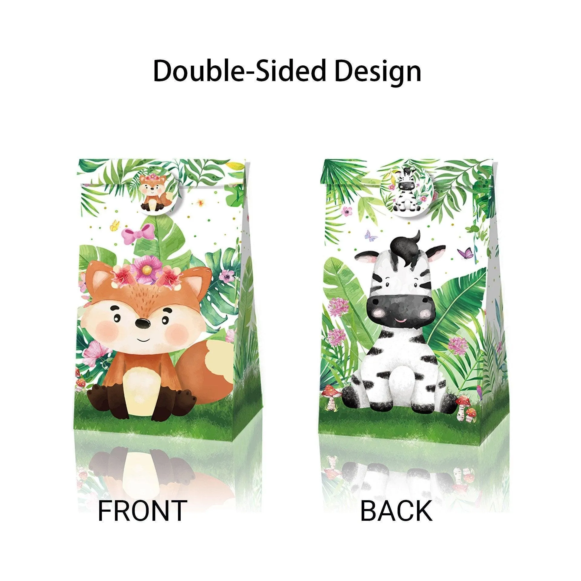 24x Jungle Animal Kraft Paper Bags Set Vibrant Designs Party Favors 4 Styles