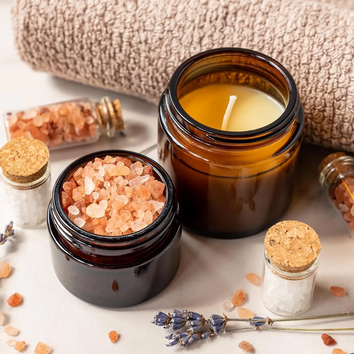 2Oz Small Glass Jars, 35 Pack Amber Glass Cosmetic Jars with Black Lids, round Sample Container with Inner Liners for Cream, Lotions, Powders and Ointments