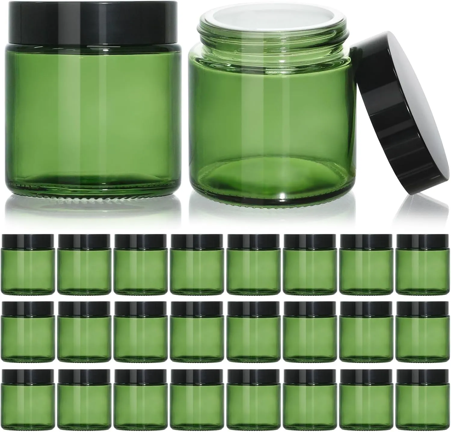 2Oz Small Glass Jars, 35 Pack Amber Glass Cosmetic Jars with Black Lids, round Sample Container with Inner Liners for Cream, Lotions, Powders and Ointments