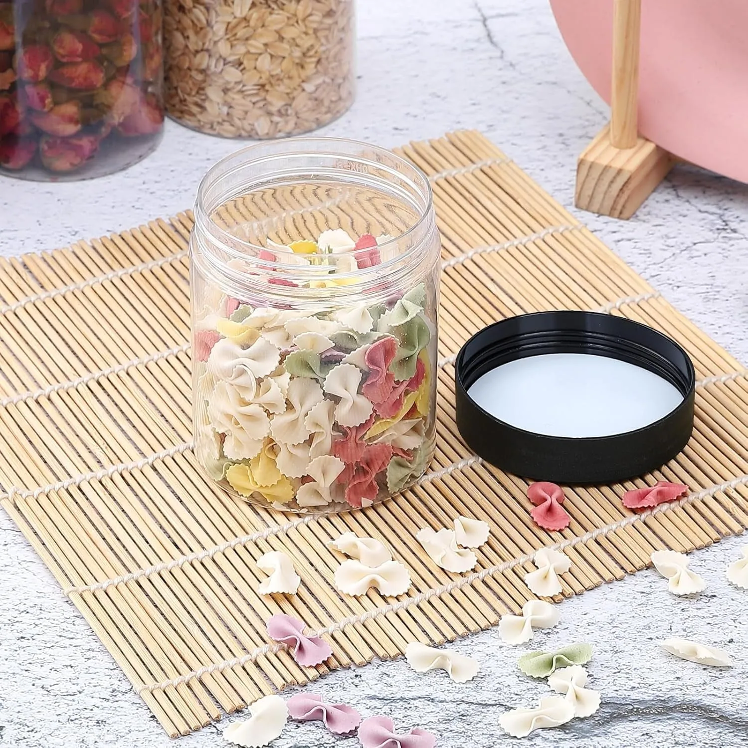 36PCS 8OZ Plastic Jars with Screw on Lids, Pen and Labels Refillable Empty round Slime Cosmetics Containers for Storing Dry Food, Makeup, Slime, Honey Jam, Cream, Butter, Lotion (Black)