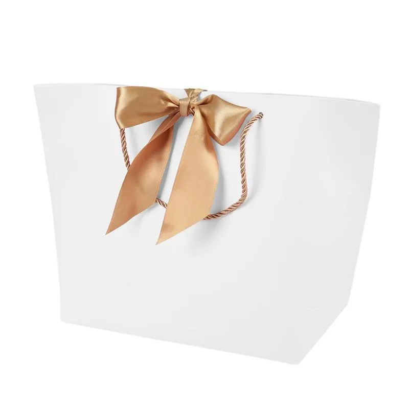 50PCS Goodie Tote Bow Tie Shopping Paper Sacks Resuable Clothing Bag 19X9X20cm