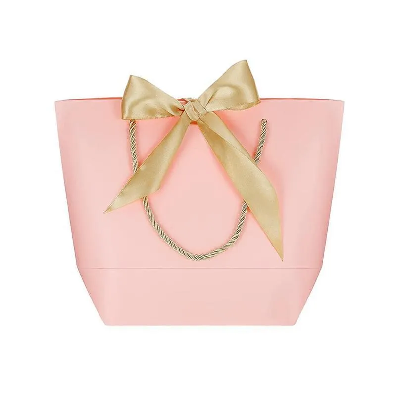 50PCS Goodie Tote Bow Tie Shopping Paper Sacks Resuable Clothing Bag 19X9X20cm