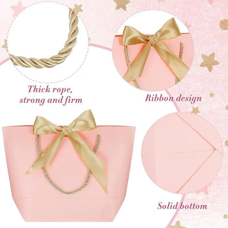 50PCS Goodie Tote Bow Tie Shopping Paper Sacks Resuable Clothing Bag 19X9X20cm