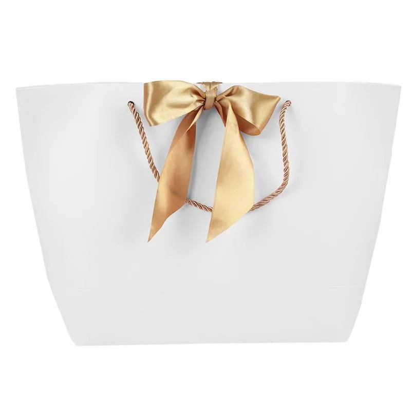 50PCS Goodie Tote Bow Tie Shopping Paper Sacks Resuable Clothing Bag 19X9X20cm