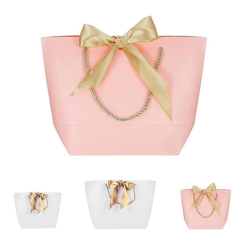 50PCS Goodie Tote Bow Tie Shopping Paper Sacks Resuable Clothing Bag 19X9X20cm
