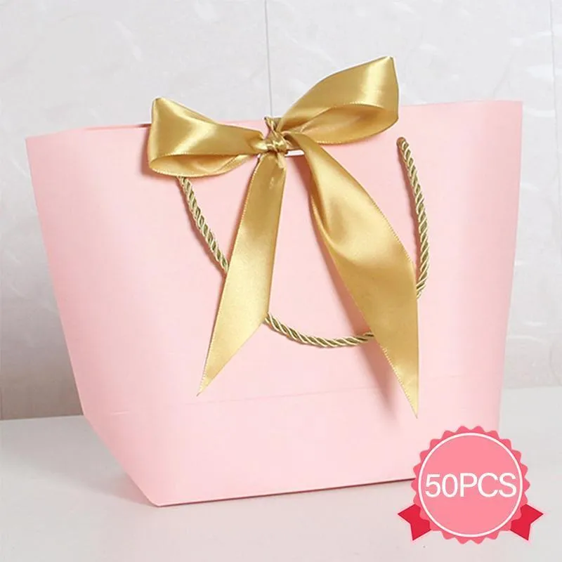 50PCS Goodie Tote Bow Tie Shopping Paper Sacks Resuable Clothing Bag 19X9X20cm