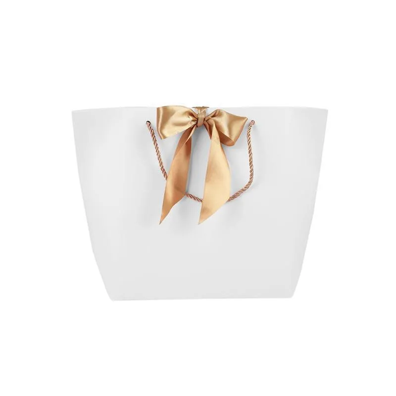 50PCS Goodie Tote Bow Tie Shopping Paper Sacks Resuable Clothing Bag 19X9X20cm