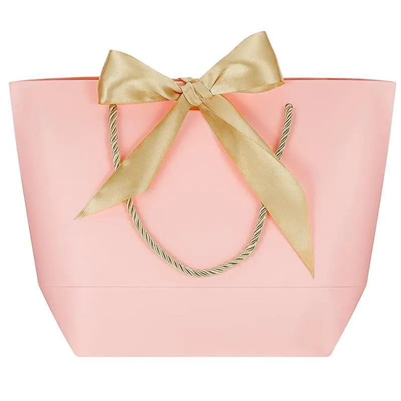50PCS Goodie Tote Bow Tie Shopping Paper Sacks Resuable Clothing Bag 19X9X20cm