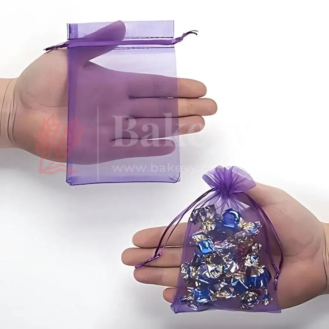 7x12cm| Purple Organza Drawstring Bag| Potli Bag for Gifting Chocolates, Jewellery| Perfect for Small Items| Pack of 50