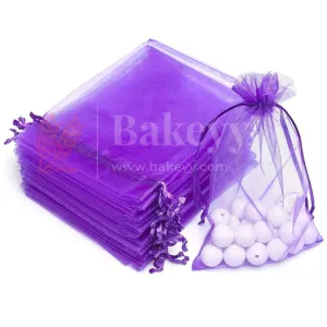 7x12cm| Purple Organza Drawstring Bag| Potli Bag for Gifting Chocolates, Jewellery| Perfect for Small Items| Pack of 50