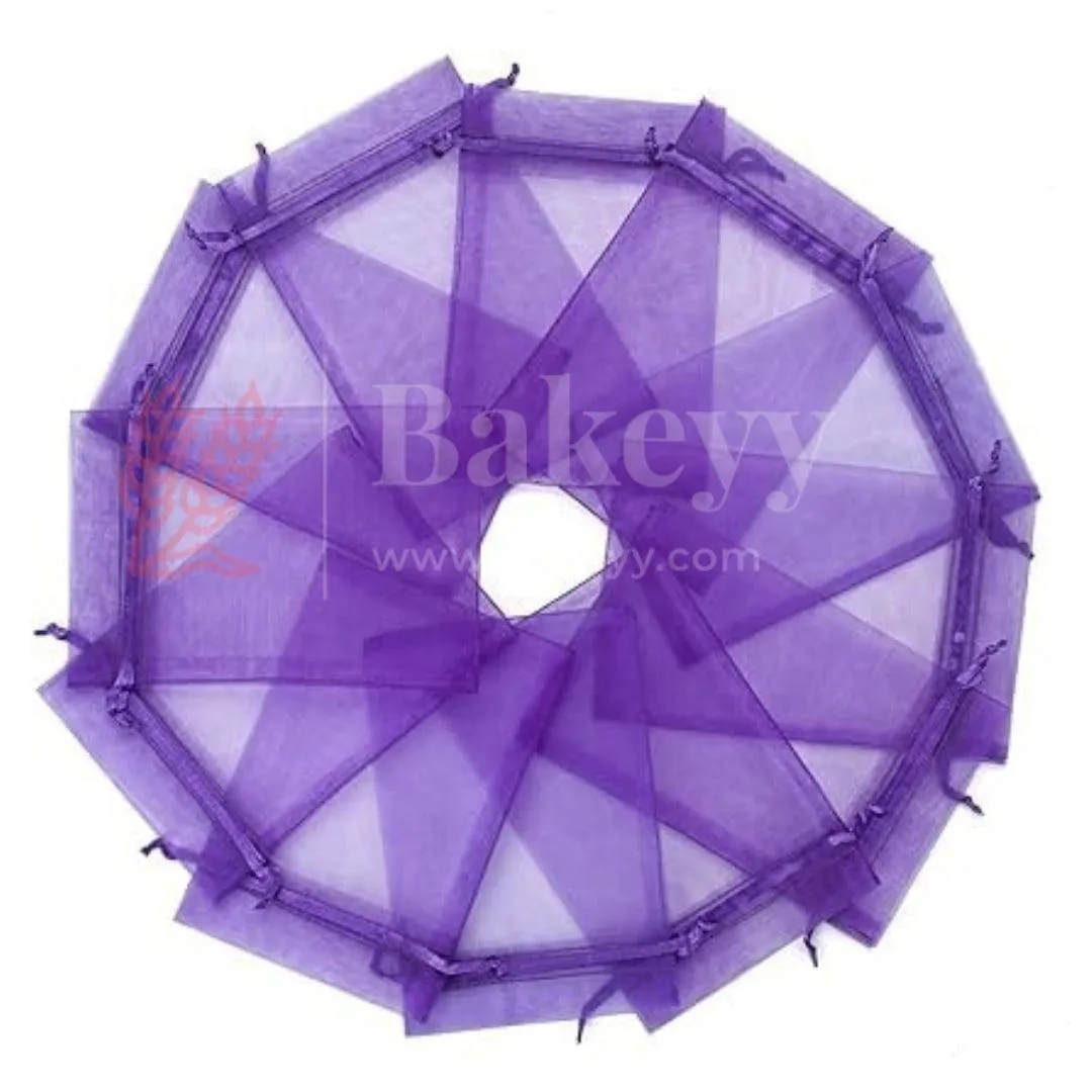 7x12cm| Purple Organza Drawstring Bag| Potli Bag for Gifting Chocolates, Jewellery| Perfect for Small Items| Pack of 50