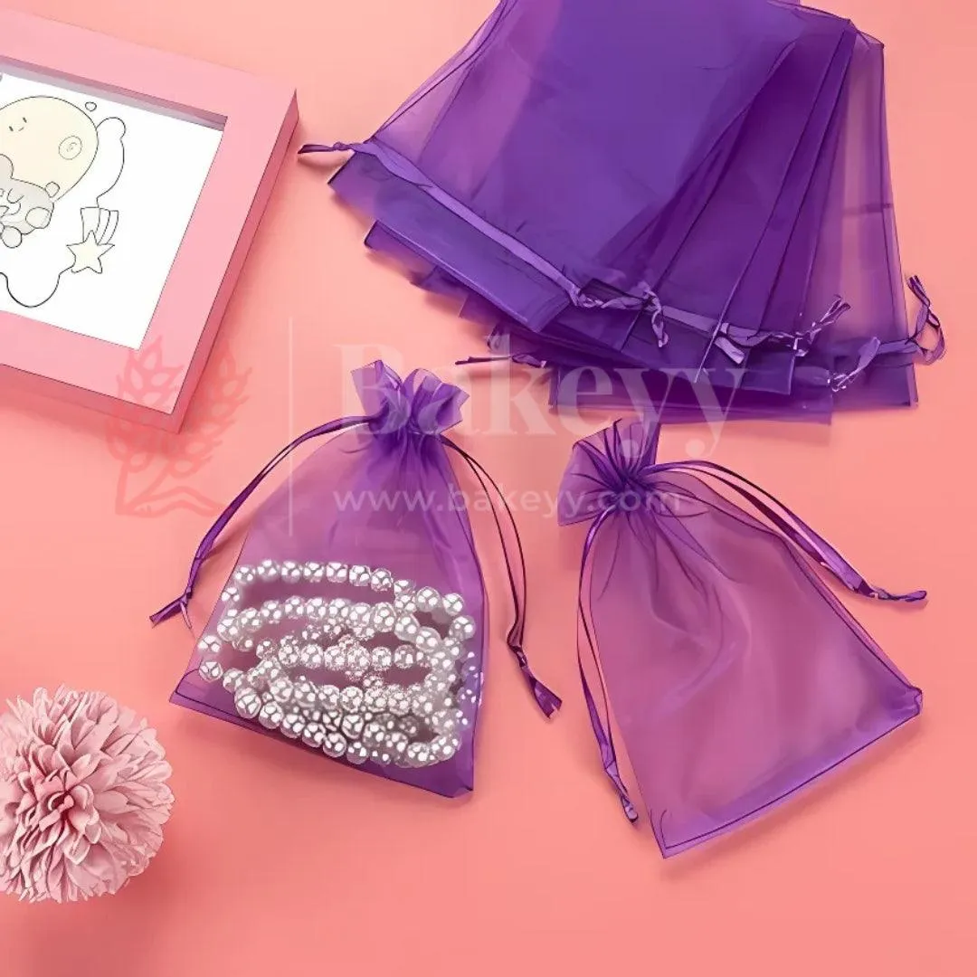 7x12cm| Purple Organza Drawstring Bag| Potli Bag for Gifting Chocolates, Jewellery| Perfect for Small Items| Pack of 50