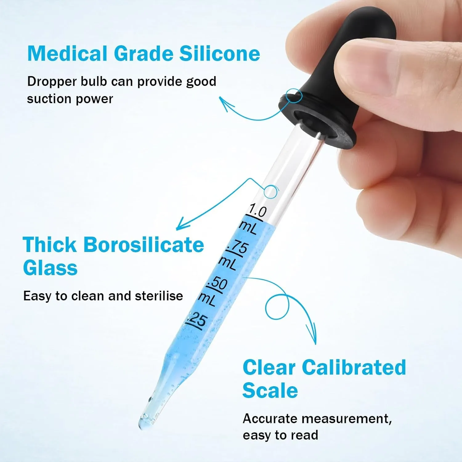 8 Pack Glass Pipette Dropper, Ear and Eye Dropper Bent & Straight Tips, 1 Ml Droppers for Essential Oils, Lab, Health Care, Crafts, Measuring and Transferring a Variety of Liquids