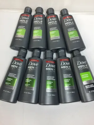 (9) Dove Men   Care Fortifying Shampoo Conditioner Body Fresh Clean 3oz Travel