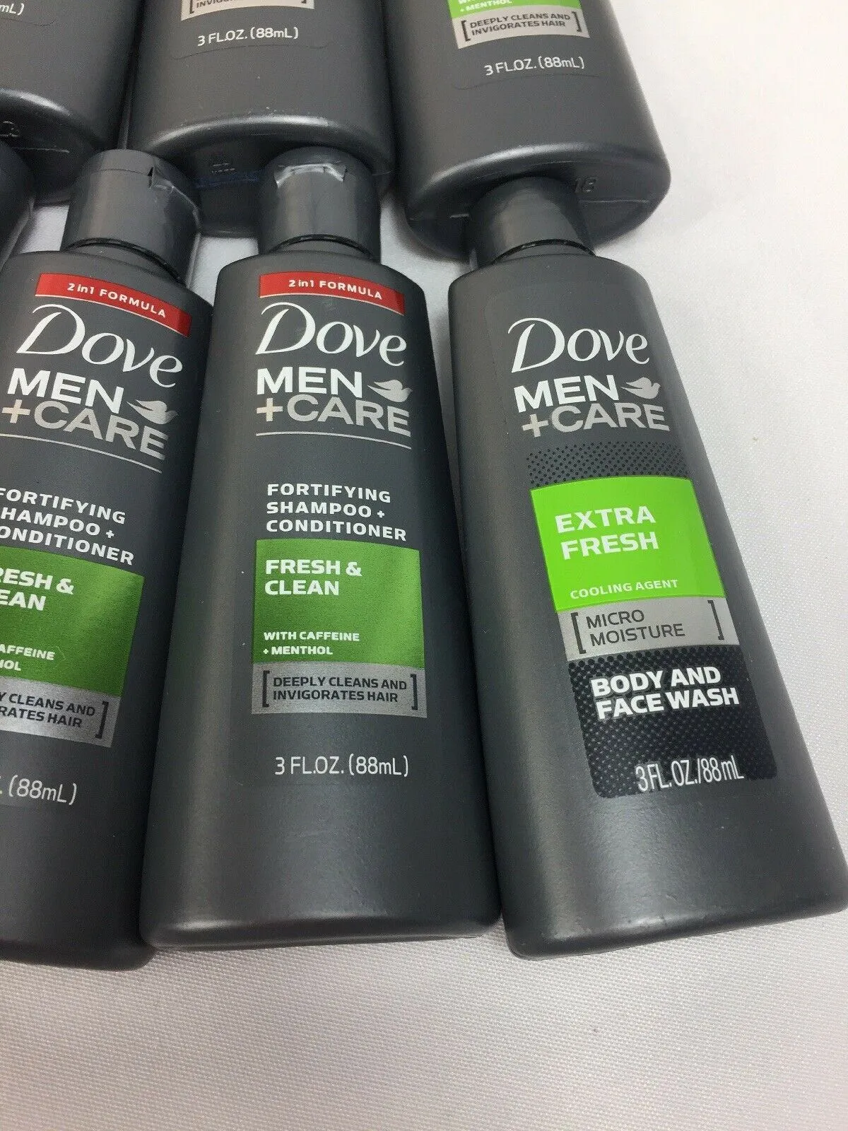(9) Dove Men   Care Fortifying Shampoo Conditioner Body Fresh Clean 3oz Travel