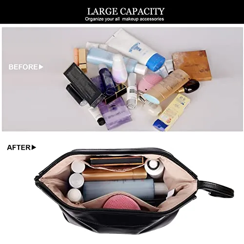 Abiudeng Large Makeup Bag for Women,Travel Makeup Organizer with Brush Holder, Dopp Kit Essentials,Waterproof Lozenge Cosmetic Bag for Traveling,Multi Compartment,Cute,Spacious Capacity-Black